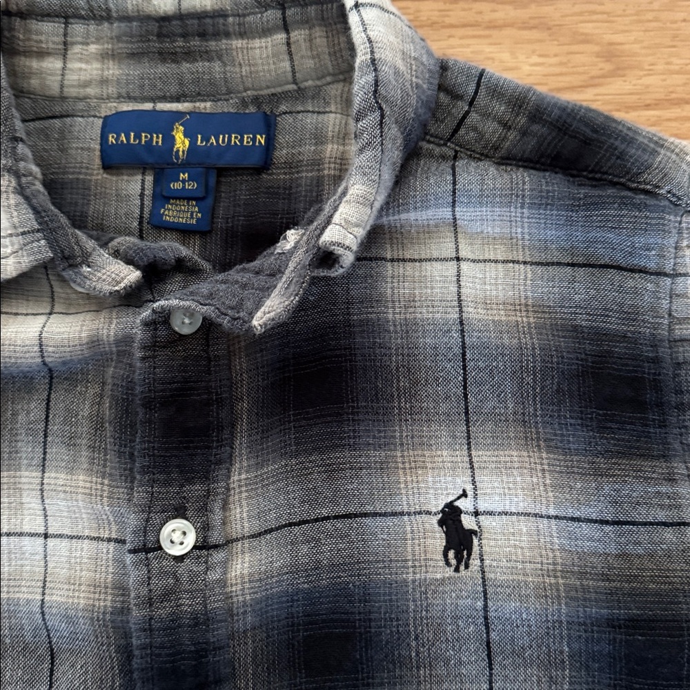 Ralph Lauren Boys Plaid Flannel Long Sleeve Button Down Shirt 10/12 Black Gray - Picture 3 of 6